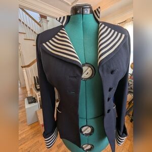 Lovely Lilli Ann Racing Stripe Suit Navy Skirt Suit with White Stripes Size